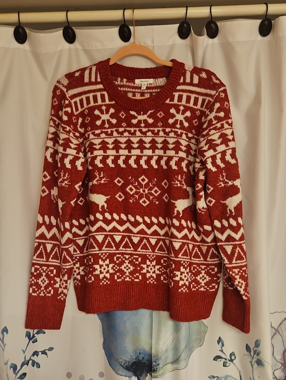 Maurices Rust and Cream Fair Isle Crewneck Sweater